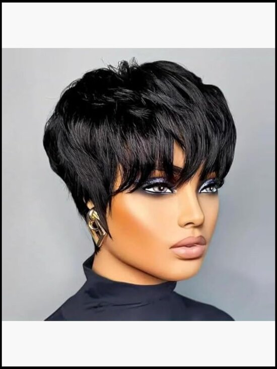 Short Layered Pixie Cut Wig Human Hair Glueless Natural Black Style main image 6